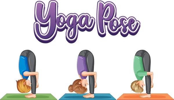 Personnes Pratiquant Yoga Avec Illustration Texte — Image vectorielle