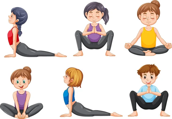 Set Different Yoga Postures Illustration — Stock Vector