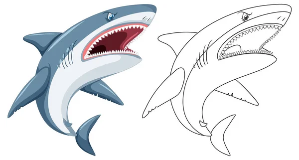 Shark Cartoon Character Its Doodle Outline Illustration — Image vectorielle