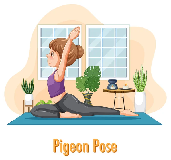 Vrouw Doet Yoga Thuis Illustratie — Stockvector