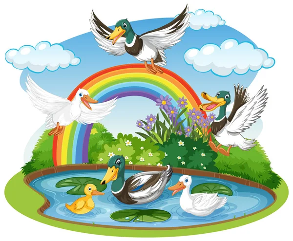 Patos Salvajes Bosque Ilustración — Archivo Imágenes Vectoriales
