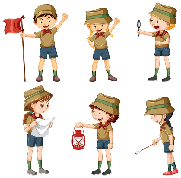 Set Van Verschillende Camping Kids Illustratie — Stockvector