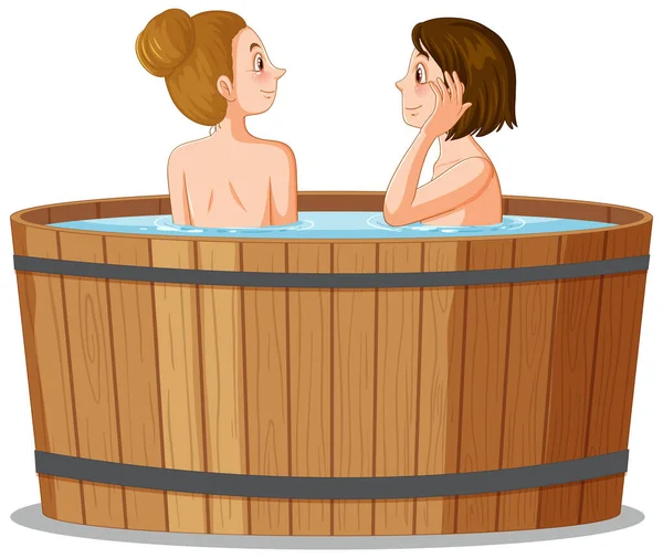 熱い浴槽のスパのイラストで二人の女性 — ストックベクタ