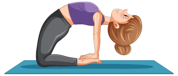 Frau Praktiziert Yoga Auf Matte — Stockvektor