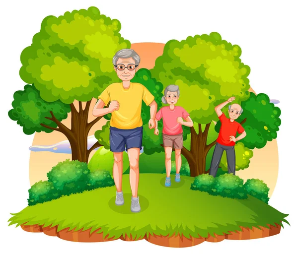 Senior Coppia Jogging Parco Illustrazione — Vettoriale Stock