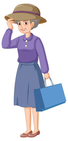 持有购物袋图解的老年妇女 — 图库矢量图片