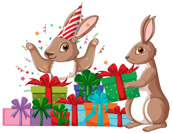 Cute Rabbit Gift Box Illustration — Stock Vector