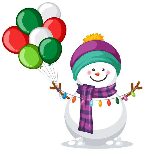 Snowman Wearing Scarf Hat Illustration — Stock Vector