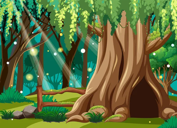 Φαντασία Νεράιδα Δάσος Εικονογράφηση Φόντο — Διανυσματικό Αρχείο