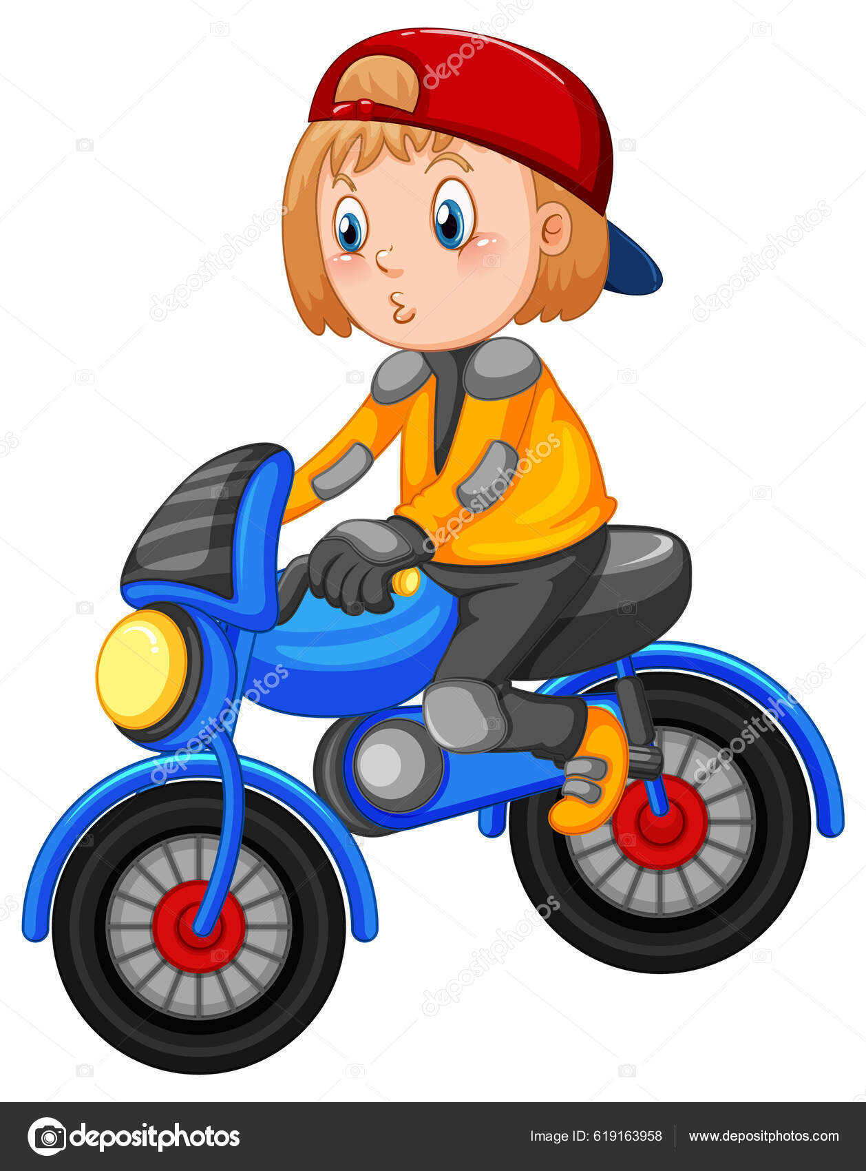 Uma Menina Andando Moto Motocross Desenho Animado Personagem