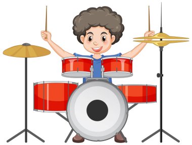 Davul çalan bir çocuk enstrüman çizimi