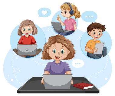 A girl browsing social media illustration