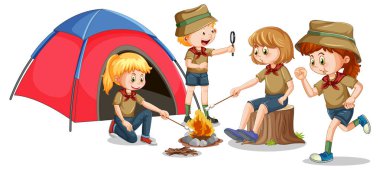 Camping kids in cartoon style illustration clipart