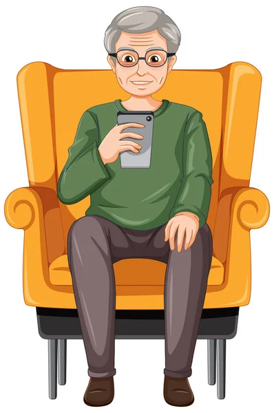 Senior Man Using Smartphone Illustration — Stock Vector