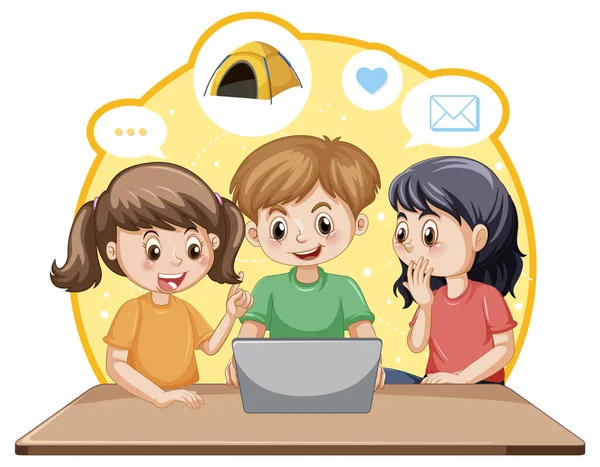 Crianças Navegando Internet Laptop Ilustração — Vetor de Stock