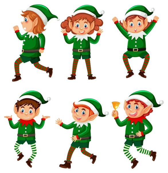 Dibujos Animados Navidad Elf Conjunto Personajes Ilustración — Archivo Imágenes Vectoriales