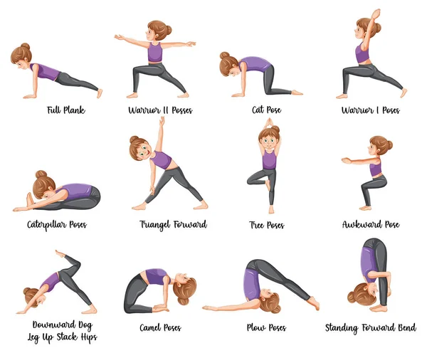 Set Van Yoga Houdingen Illustratie — Stockvector