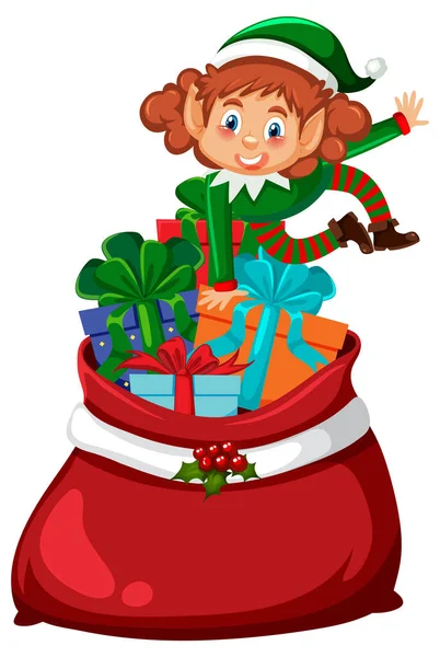 Elf Vánočním Dárkovém Sáčku Ilustrace — Stockový vektor