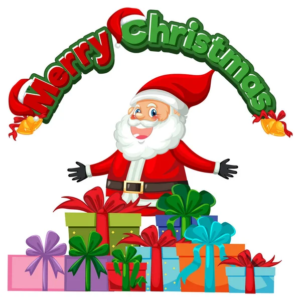 Merry Christmas Tekst Santa Claus Postać Kreskówek Ilustracja — Wektor stockowy