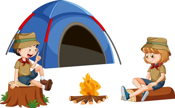 Lykkelige Børn Camping Telt Illustration – Stock-vektor
