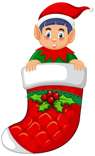 圣诞袜子中的精灵卡通人物插图 — 图库矢量图片