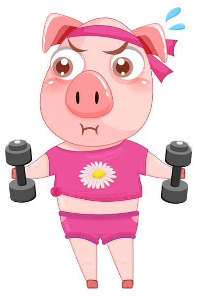 Cute Pig Cartoon Character Working Out Illustration — Stock Vector