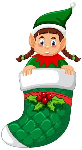 Elf Boże Narodzenie Skarpetki Postać Kreskówek Ilustracja — Wektor stockowy