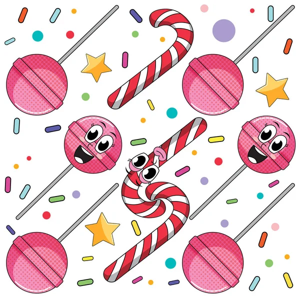 Sweet Candy Lollipop Seamless Pattern Illustration — ストックベクタ