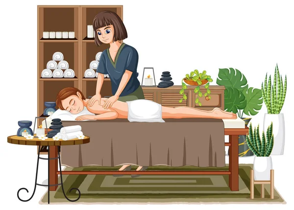 Vrouw Krijgen Terug Massage Spa Illustratie — Stockvector