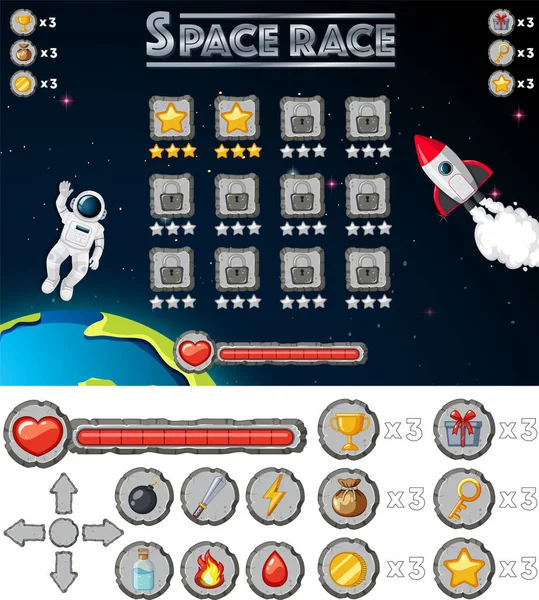 Plantilla Fondo Del Juego Espacial Ilustración Elementos — Vector de stock
