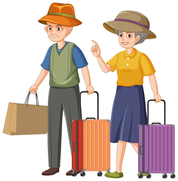 Senior Couple Cartoon Character Travelling Illustration — Stock Vector