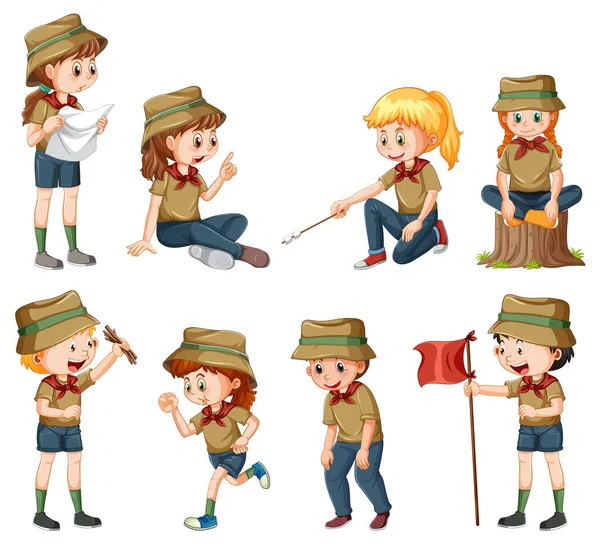 Ensemble Camping Enfants Illustration Personnage Dessin Animé — Image vectorielle