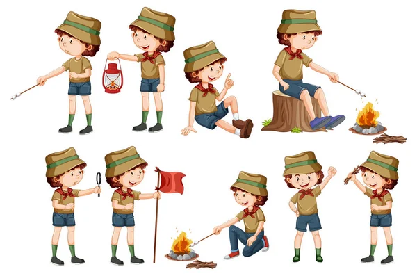 Set Van Verschillende Scout Kids Illustratie — Stockvector