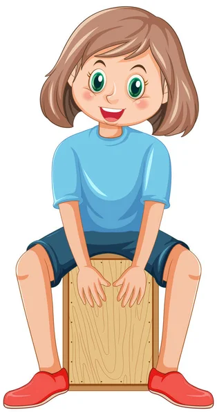 Girl Playing Cajon Drum Box Illustration — Stock Vector