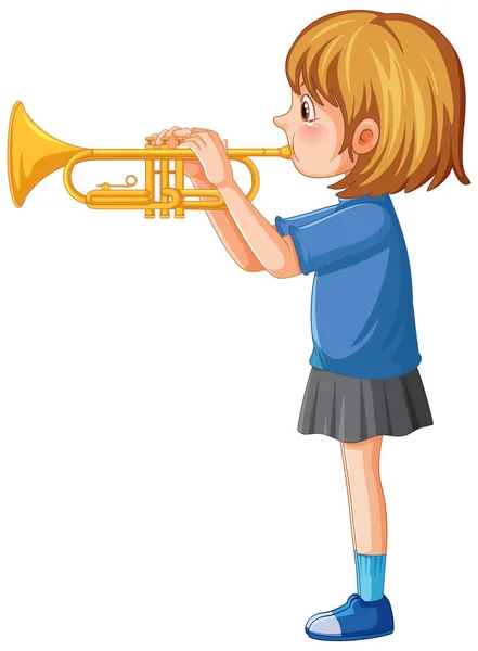 Ein Mädchen Spielt Trompeteninstrument Illustration — Stockvektor