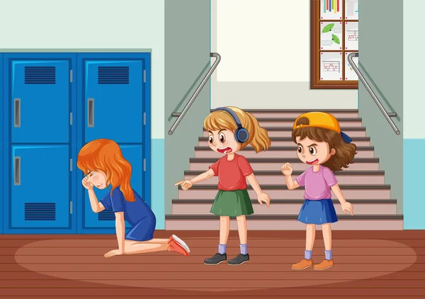 School Bullying Student Cartoon Characters Illustration — Vettoriale Stock