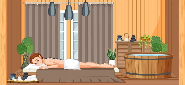 Frau Bekommt Körpermassage Spa Illustration — Stockvektor