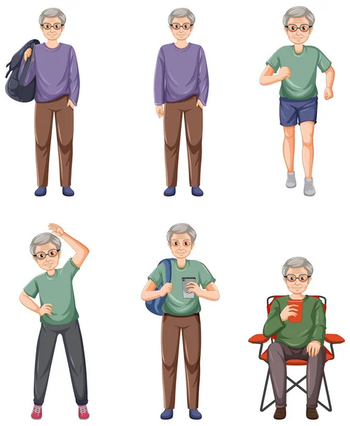Raccolta Anziani Personaggi Illustrazione — Vettoriale Stock