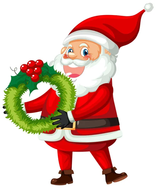 Άγιος Βασίλης Κρατώντας Χριστουγεννιάτικο Στεφάνι Εικονογράφηση — Διανυσματικό Αρχείο