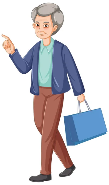 Manlig Senior Tecknad Karaktär Bär Shoppingväska Illustration — Stock vektor