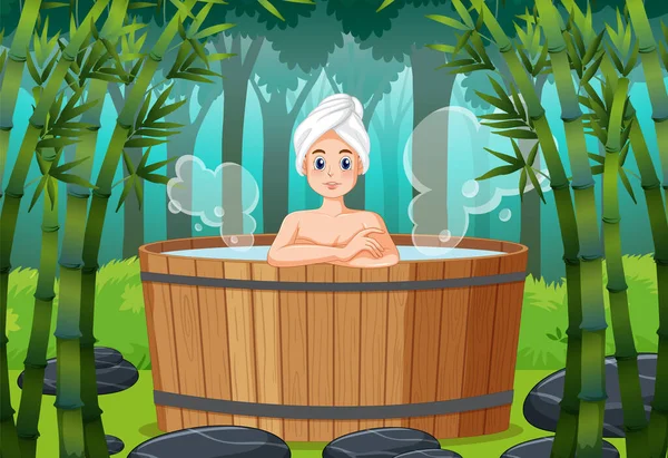Young Woman Hot Tub Spa Illustration — Stock Vector