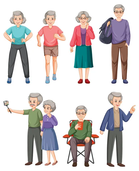 Sammlung Von Charakteren Älterer Menschen Illustration — Stockvektor