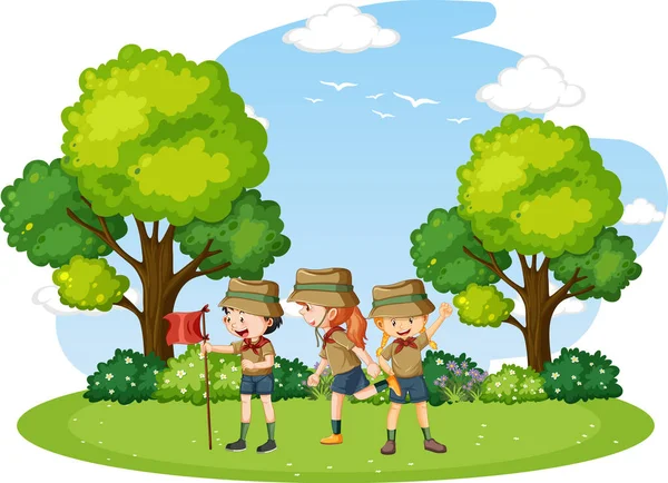Ευτυχισμένα Παιδιά Κάμπινγκ Στο Πάρκο Εικονογράφηση — Διανυσματικό Αρχείο