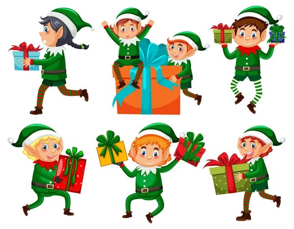 Christmas Elf Cartoon Character Set Illustration — Stock Vector