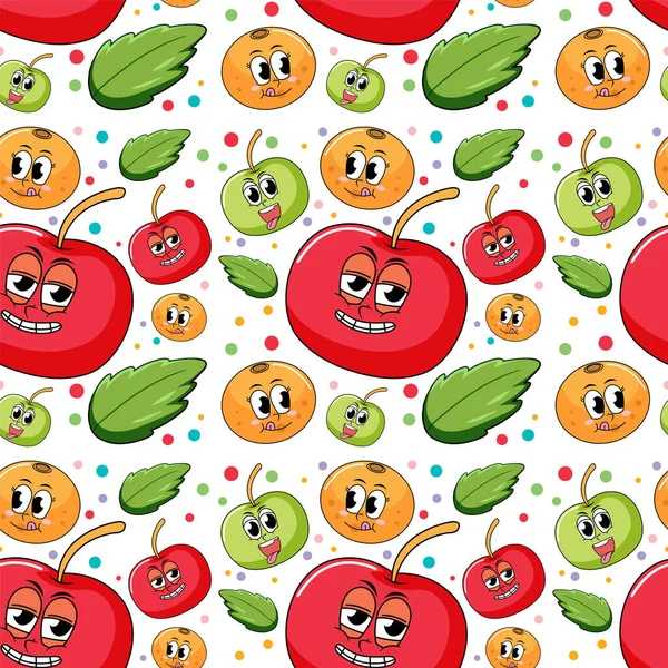 Verschiedene Früchte Cartoon Charakter Nahtlose Musterillustration — Stockvektor