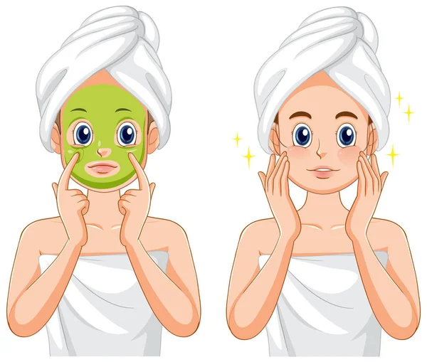 Chica Spa Aplicando Máscara Facial Ilustración — Archivo Imágenes Vectoriales