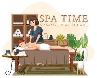 Sırt masajı yaptıran kadın spa çizimi