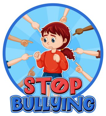 Stop Bullying text with cartoon character illustration