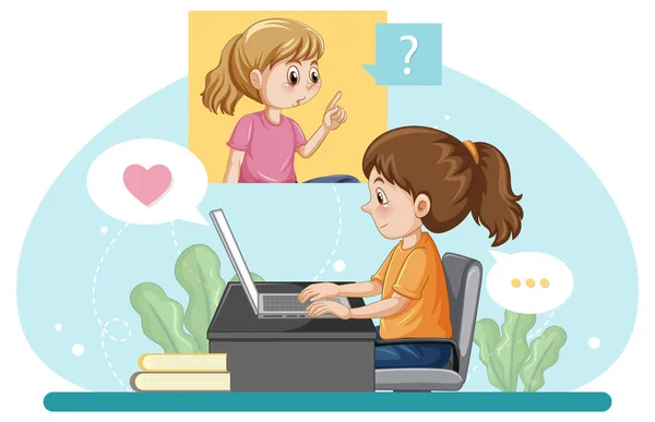 Girl Browsing Social Media Illustration — Stockvector