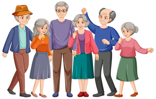 Ilustrasi Kelompok Orang Tua Yang Bahagia - Stok Vektor
